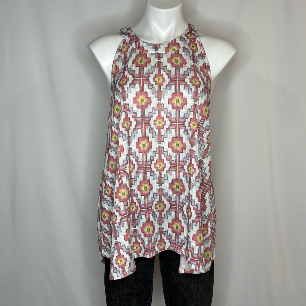 Signature Studio Halter Top Boho Geometric Print Sleeveless Blouse, XL